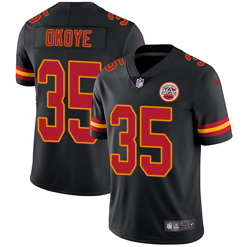 Nike Chiefs #35 Christian Okoye Black Men's Stitched NFL Limited Rush Jersey - Click Image to Close